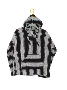 Mexicali Blues Baja Hoodie Pullover Black White Striped Hooded Sweater Size S